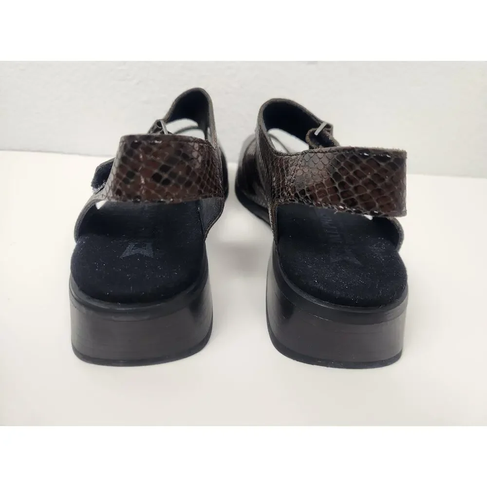 Mephisto Fulvia Sandal in Dark Brown Pythonmetal Size 9 Women Excellent Cond